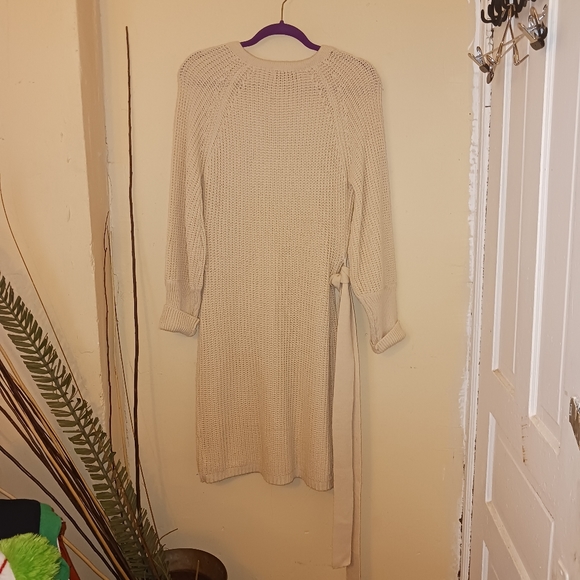Say What? womens beige long sleeve vneck knitted sweater dress w/belt sz Large - Picture 2 of 8